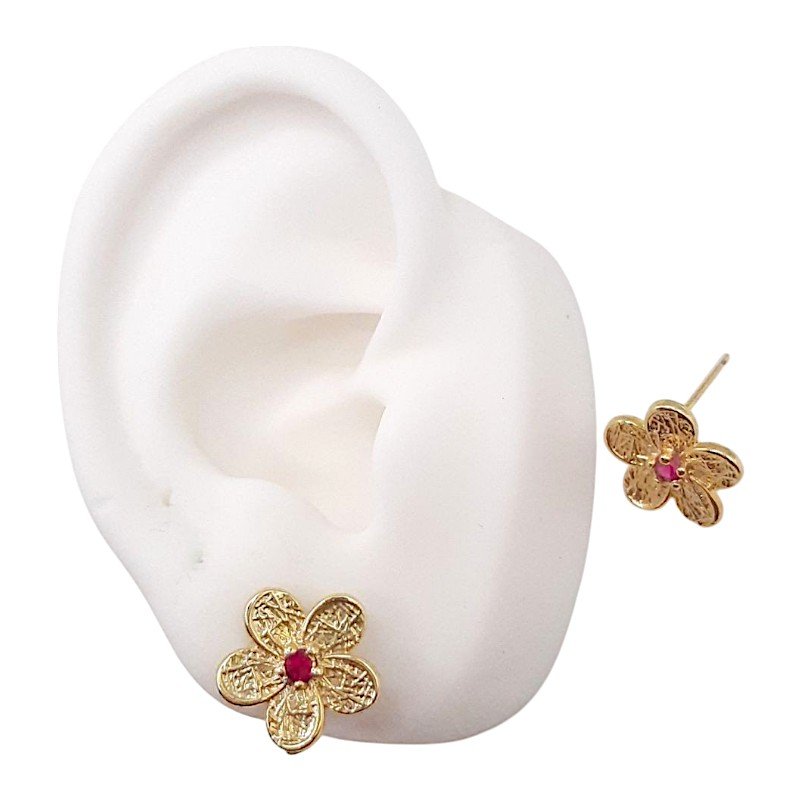 Brinco Flor Trabalhada Com Zircônia