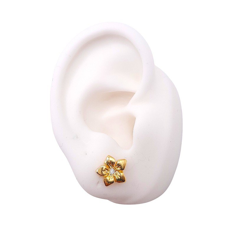 Brinco Flor Pétalas Tortinha Com Zircônia