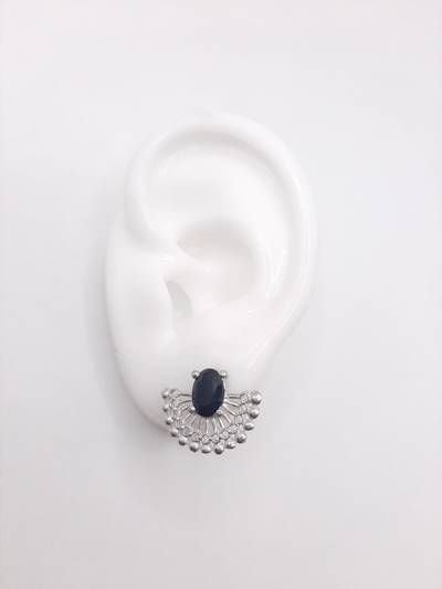 Brinco Leque Com Pedra Oval