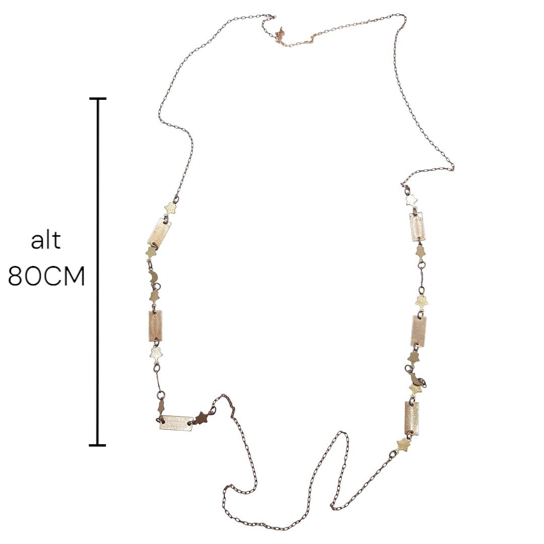 Colar Longo Placa Estrela E Lua