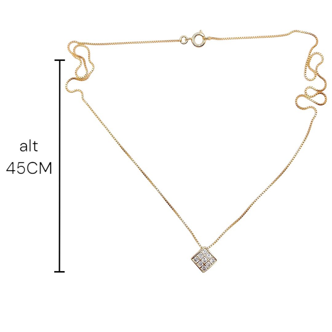 Colar Com Quadrado De Zircônia Passante