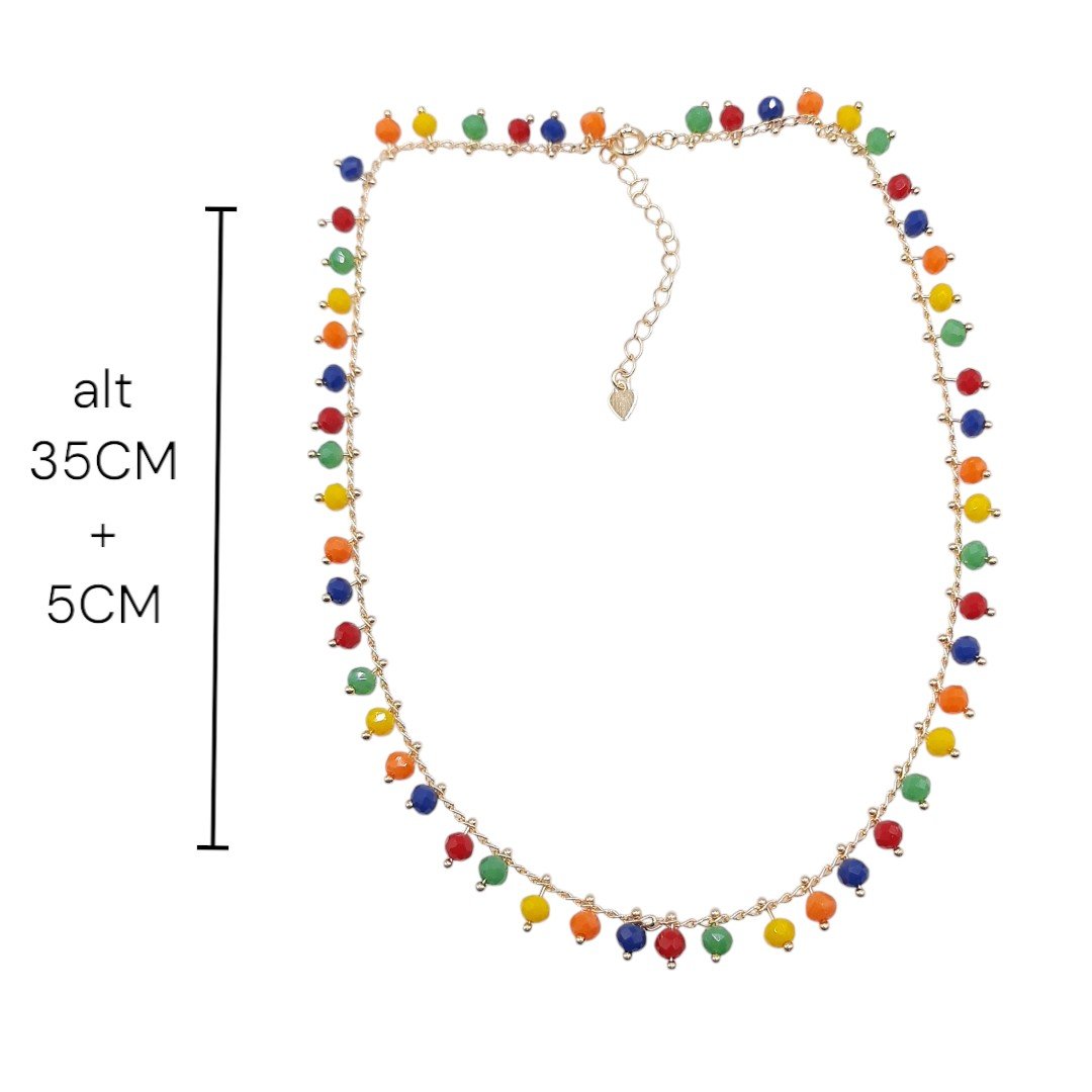 Choker Missangas Vidro Colorido