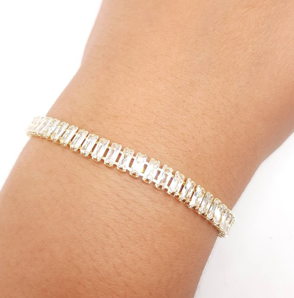 Pulseira Ajuste Fio De Pedra Baguete