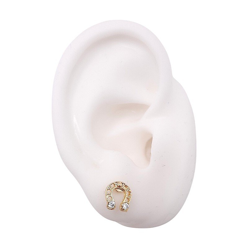 Brinco Ferradura Furadinha Com Pedra