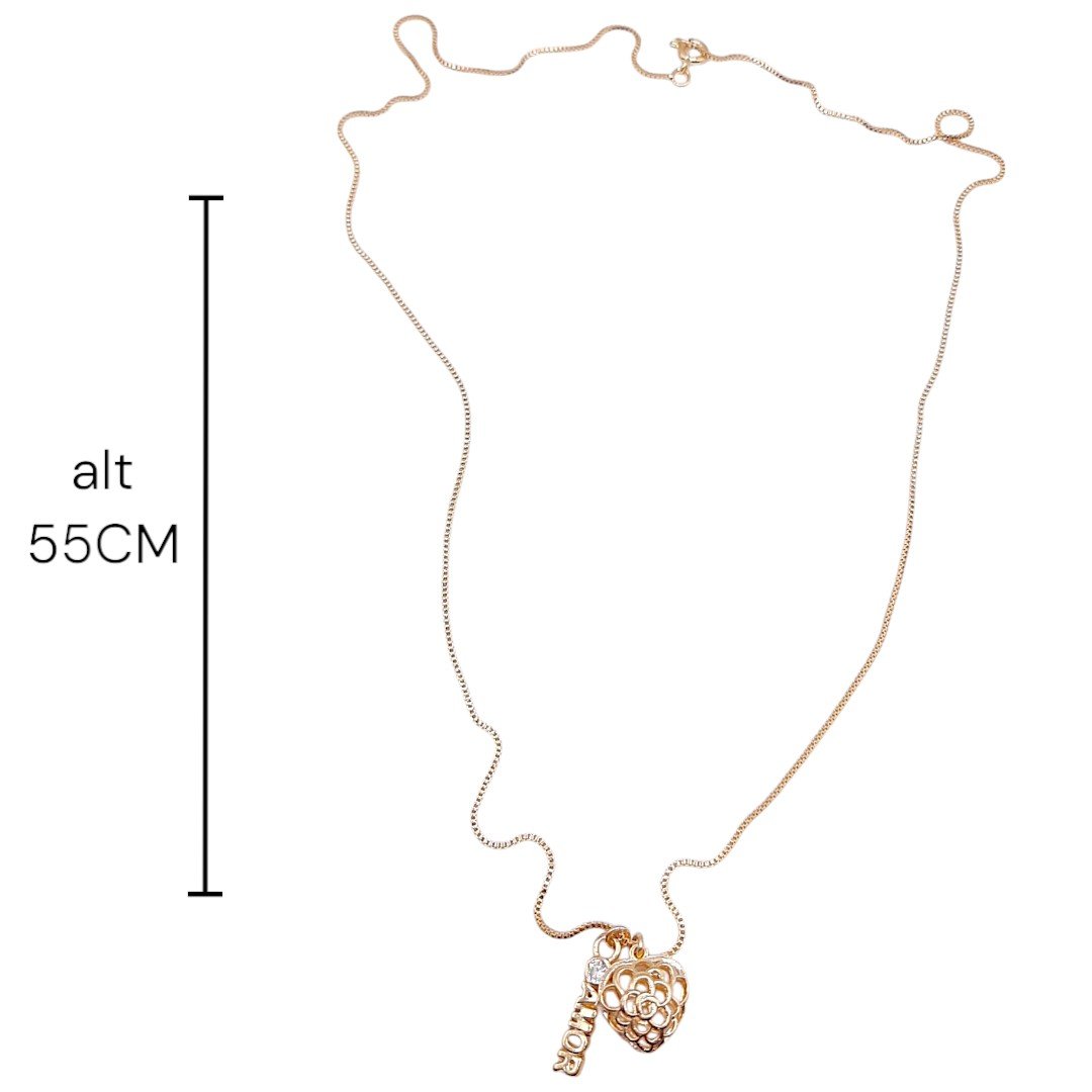 Colar Patuá Coração E Placa Amor 55cms
