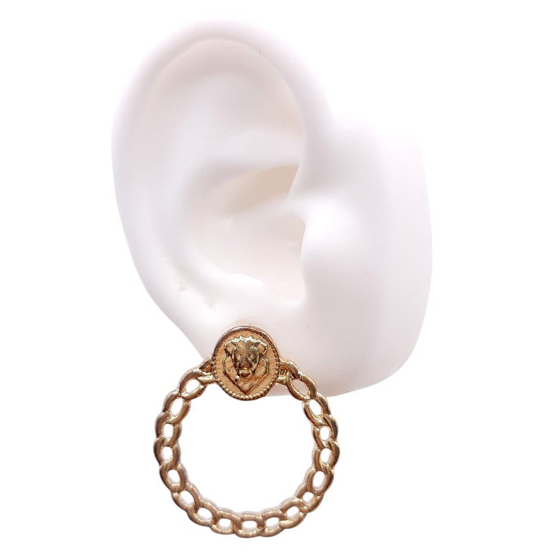 Brinco Placa De Lão Com Aro De Corrente