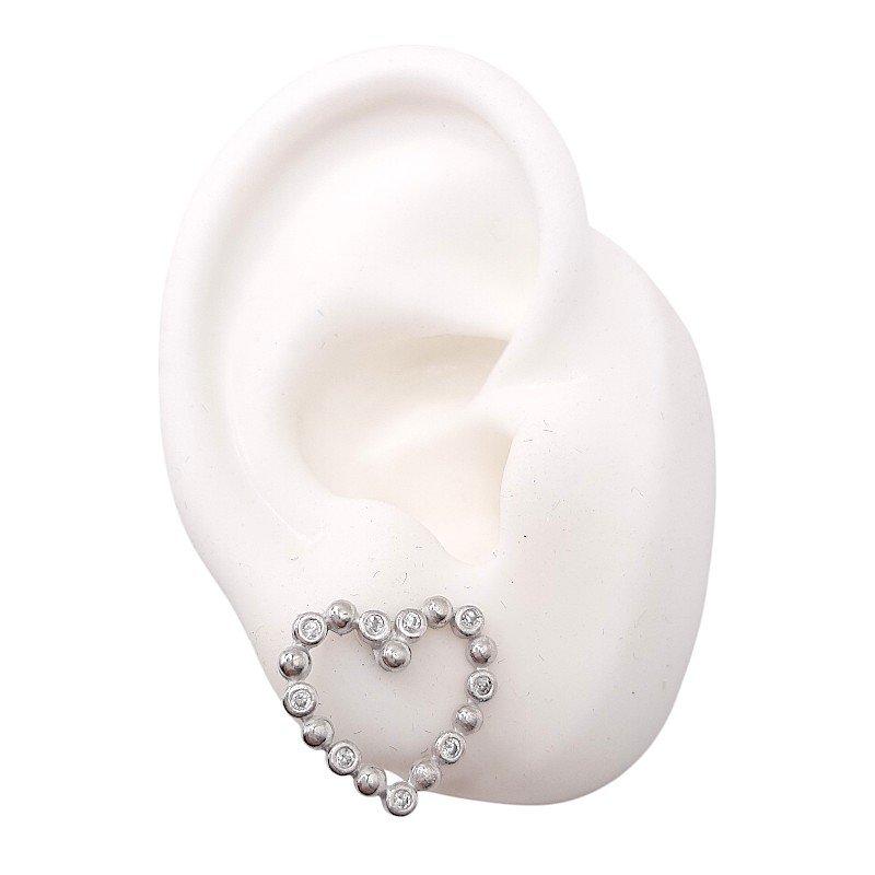 Brinco Coração De Bolinhas Vazado Cravejado Com Zircônia