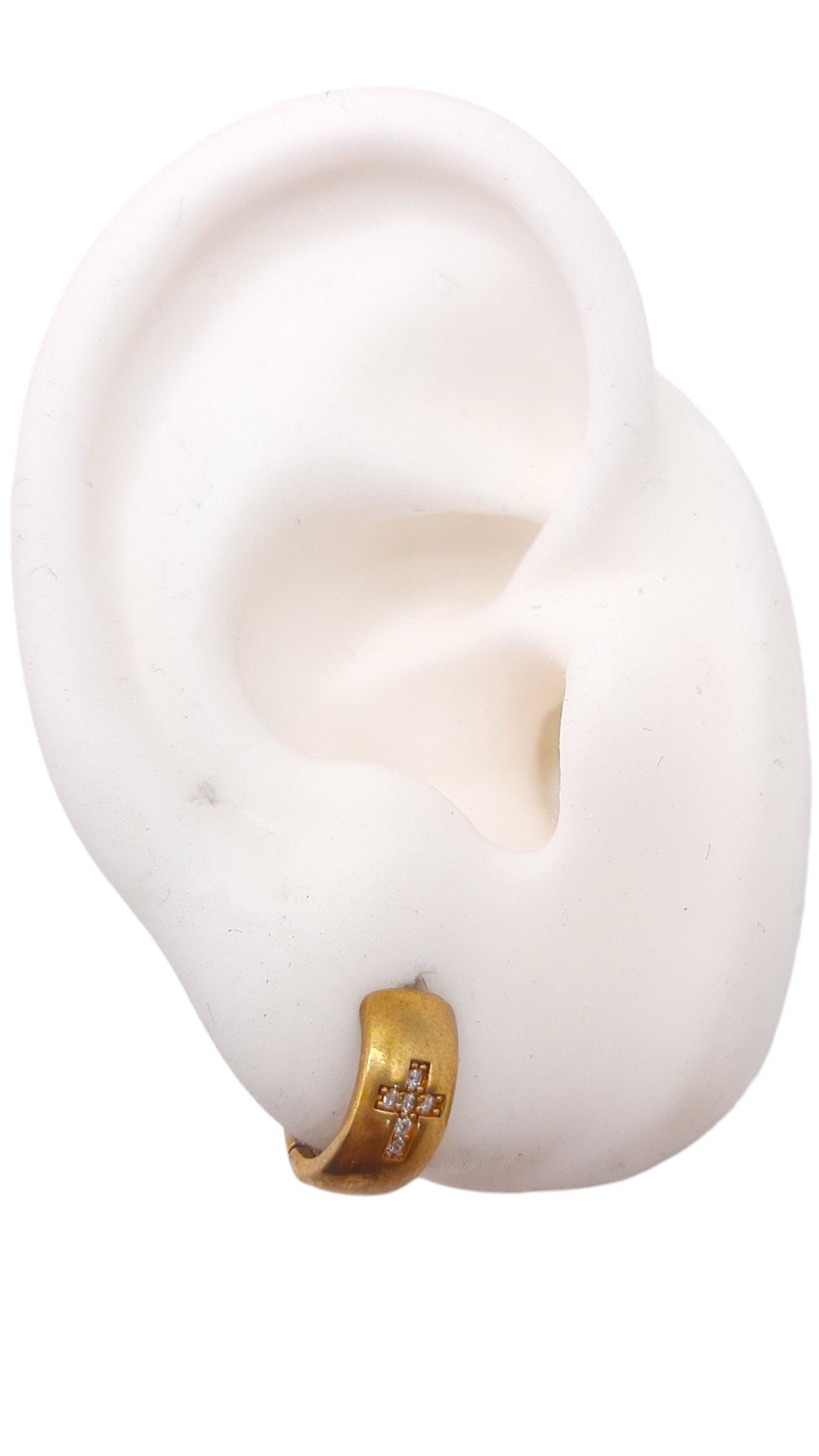 Brinco Argolinha Click Com Cruz Cravejada