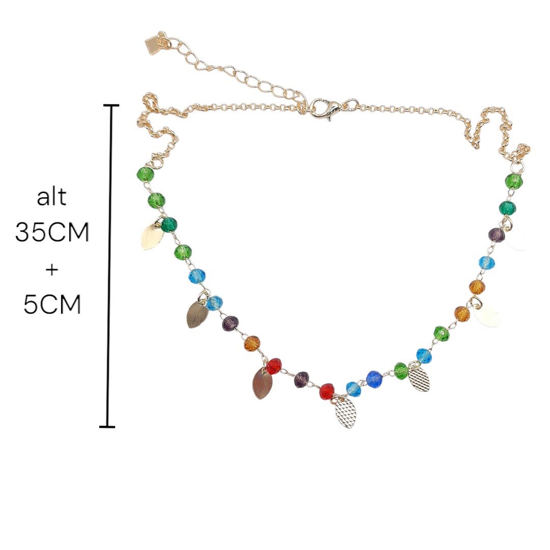 Choker Miçangas Com Plaquinhas