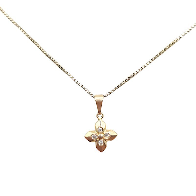 Pingente Flor Quatro Pétalas Com Zircônia