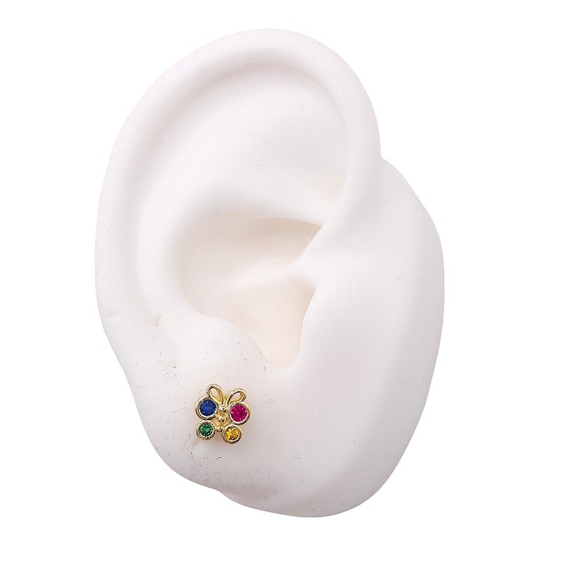 Brinco Borboleta Bolinha Cravejada