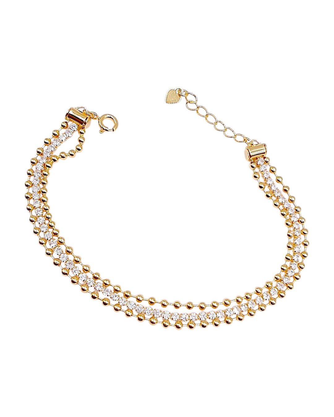 Pulseira Dupla Fio De Zircônia Com Bolinhas