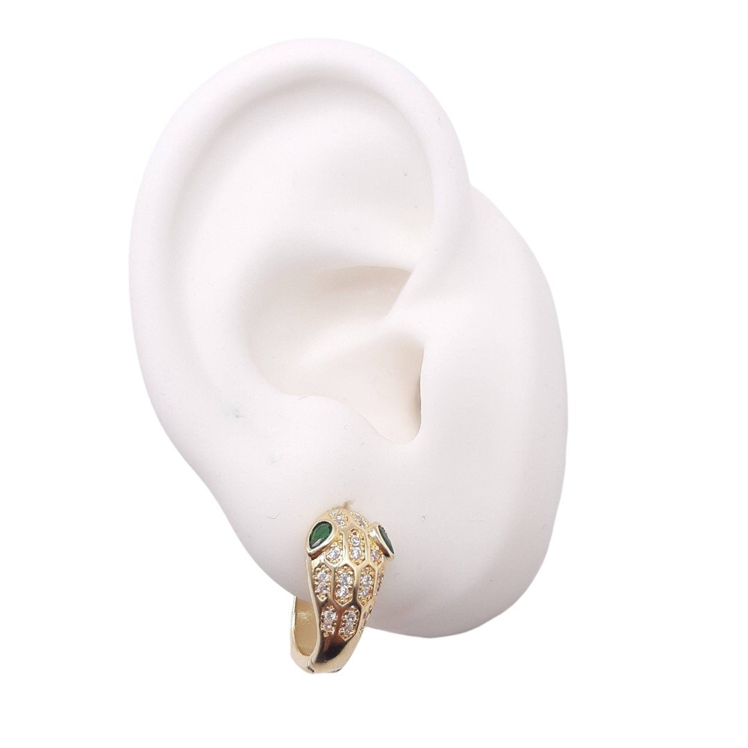 Brinco Argolinha Click Cabeça De Cobra Cravejada