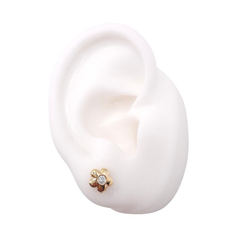 Brinco Flor Abaulada Com Pedra