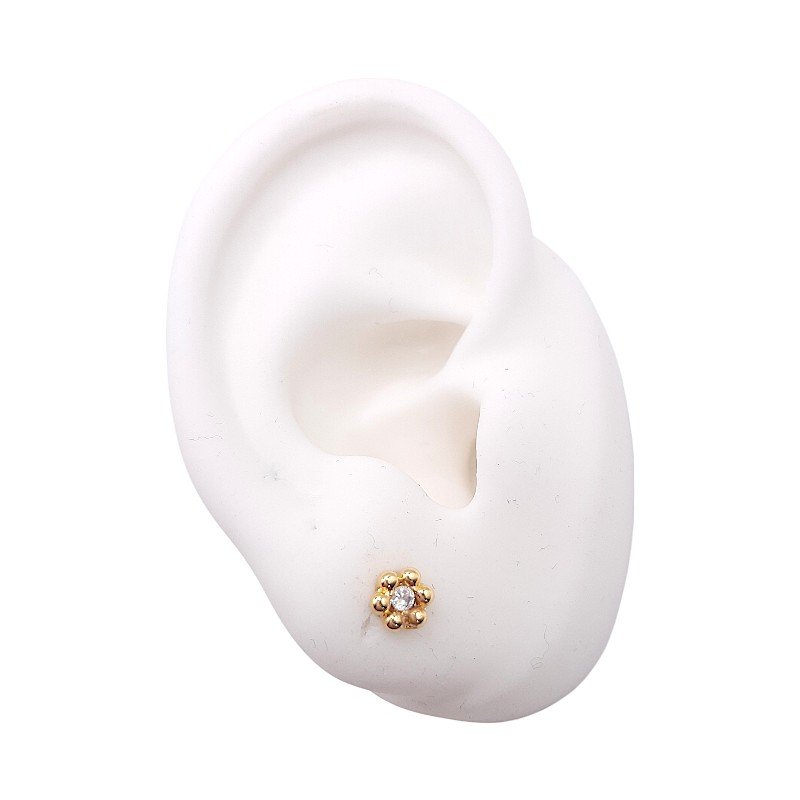 Brinco Flor Bolinha Com Zircônia