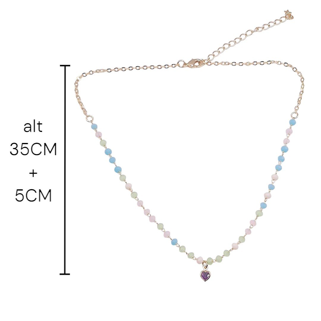 Choker Missangas Com Coração De Zirconia
