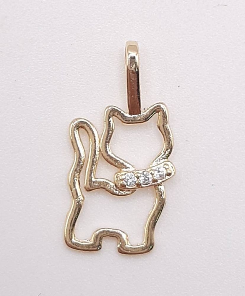 Pingente Gatinho Vazado Com Zircônia