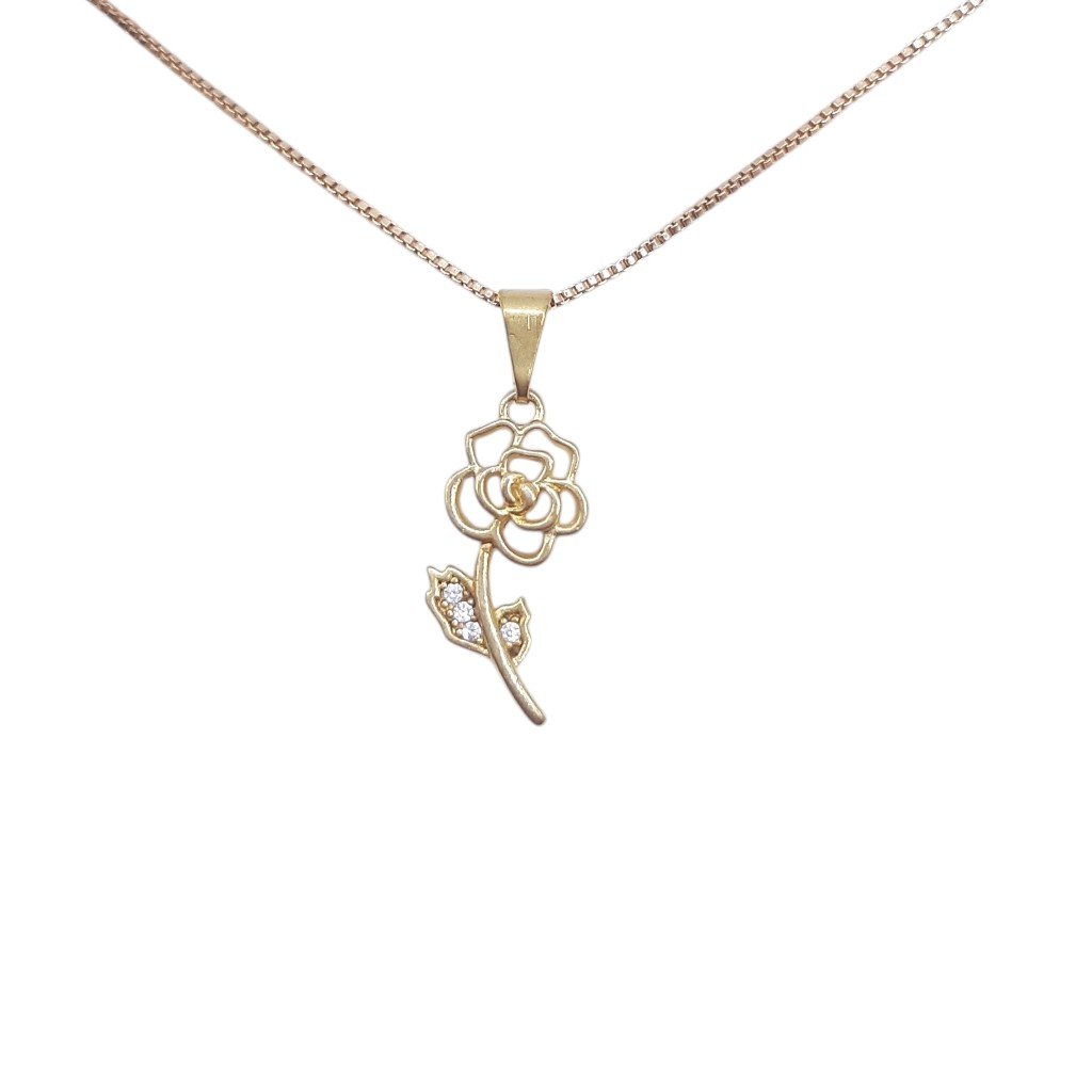 Pingente Rosa Com Folha Crav.