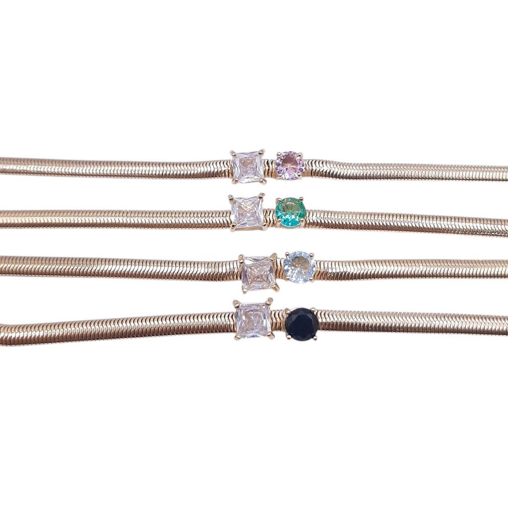Pulseira Malha Salamandra Com Pedras