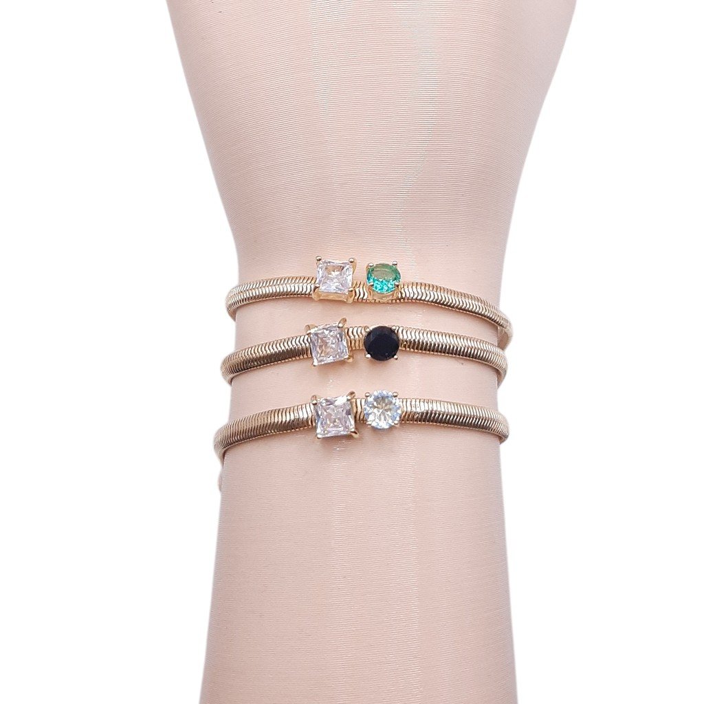 Pulseira Malha Salamandra Com Pedras
